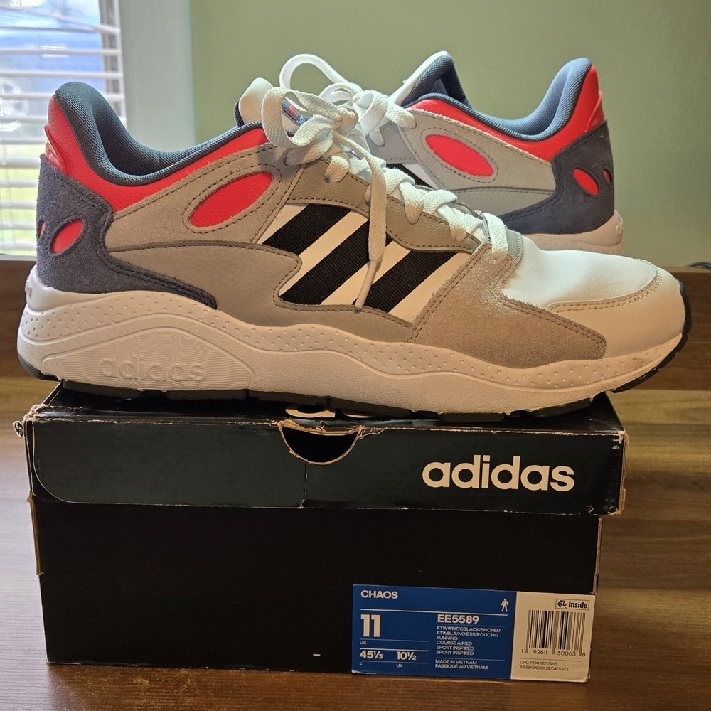 Adidas Chaos Solar Red Men's Athletic Shoes - White, Gray, and Red